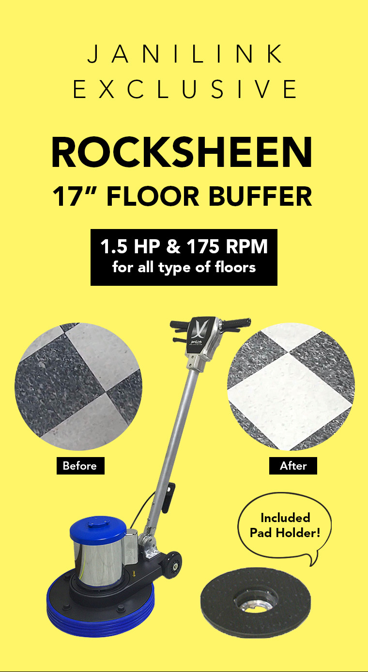 janilink rocksheen 17in floor buffer, all type of floors, pad holder.